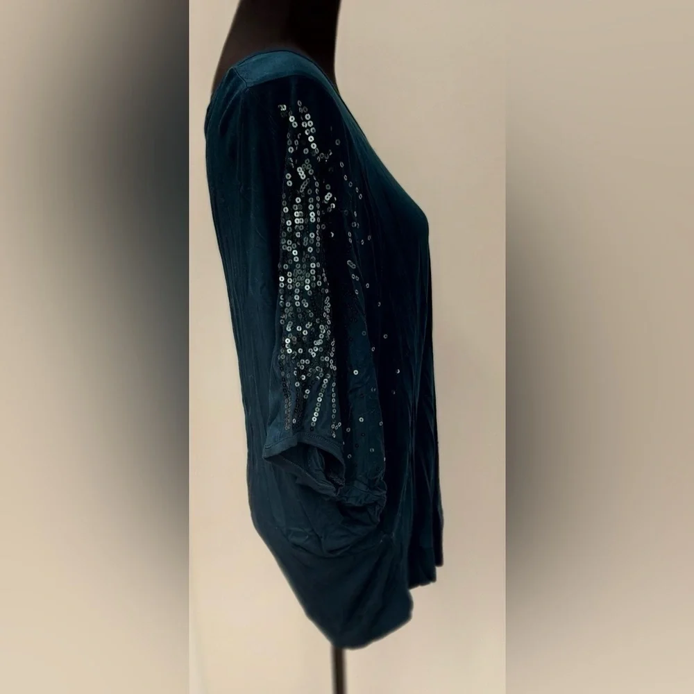 Philosophy Woman Dark Teal Sequin Sleeve Top, Size 0X, NWOT
